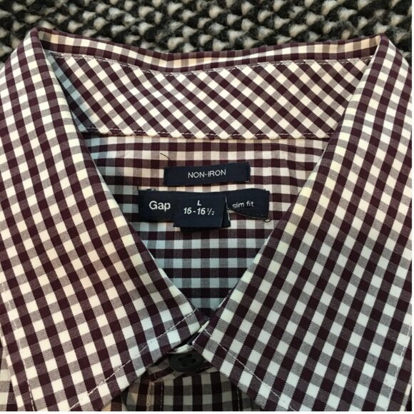 Burgandy & White checkered GAP Shirt Size 16/16.5 - Picture 2 of 4